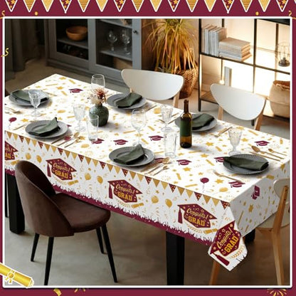 Kinlop 3 Pcs Graduation Tablecloths Class of 2026 Graduation Party Decoration Supplies 51" x 108" Plastic Congrats Grad Table Covers Disposable Graduate Tablecloths(Maroon, Gold) - color: Maroon, Gold