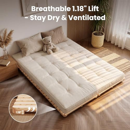 Floor Bed Frame, Foldable Japanese Tatami Bed Frame for Futon Mattress | Solid Wood Slats , Breathable, Moisture-Proof, Bed Plate for Floor Sleeping Bedding, Standard King: 80" X 76" - size: King: 80" X 76"