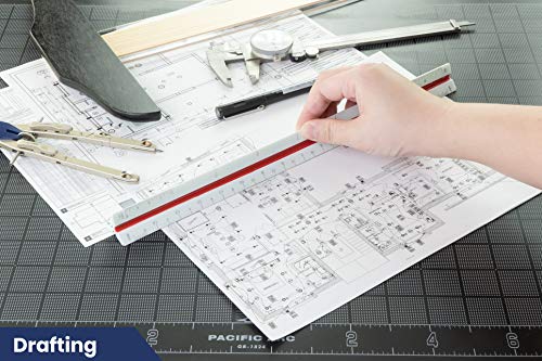 Pacific Arc Architect Triangle Scale Ruler 12 Inch with Acid Etched Markings Openly Divided by 3/32, 3/16, 1/8, 1/4, 3/8, 1/2, 3/4, 1, 1H, and 3 Inch to The Foot