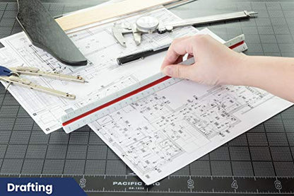 Pacific Arc Architect Triangle Scale Ruler 12 Inch with Acid Etched Markings Openly Divided by 3/32, 3/16, 1/8, 1/4, 3/8, 1/2, 3/4, 1, 1H, and 3 Inch to The Foot