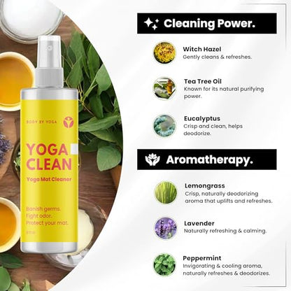 Yoga Mat Cleaner Spray – Spa-Like Scent | Eco-Friendly Formula | Neutralizes Sweat & Odor | Helps Protect Your Mat | 8 oz | Plant-Based, Made in USA | Body By Yoga