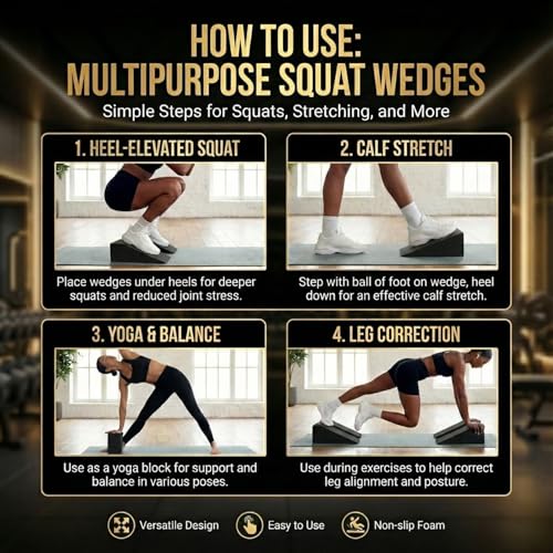 Pack of 2 Squat Wedge Block for Elevated Heel Squats and Deadlifts - Improve Mobility, Balance, and Strength - Non-Slip
