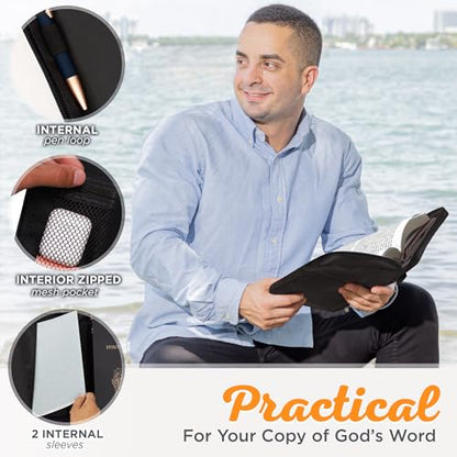 Promo Poly-Canvas Bible / Book Cover w/Fish Applique (Medium, Black) - color: Black/Jesus Fish #1, size: Medium