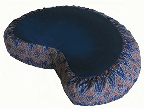 Meditation Cushion Zafu Pillow Buckwheat Fill - Ikat Fabric Crescent Blue - color: Crescent Ikat Blue