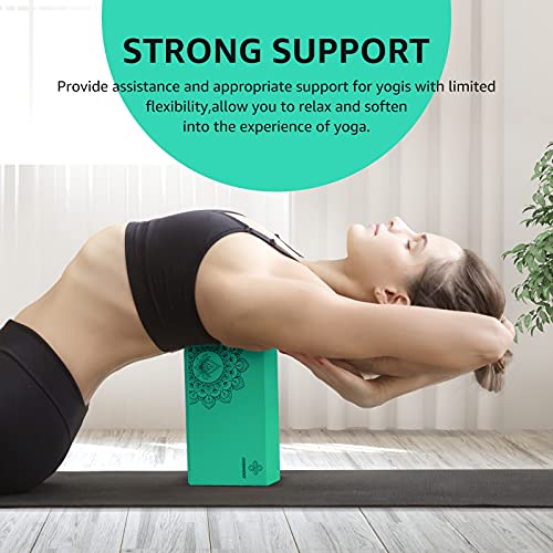 Overmont Yoga Block 2 Pack Supportive Latex-Free EVA Foam Soft Non-Slip Surface for General Fitness Pilates Stretching and Meditation 9"x6"x3" Yoga Strap Included - color: Green