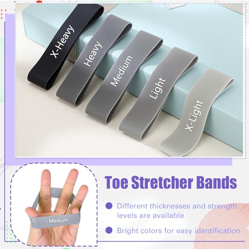 WinnerWhy 5 Pack Toe Exercise Bands Stretcher Separator Spacer,Grey | Silicone Spacers for Bunion Corrector Alignment, Resistance Loop for Yoga Stretching Exercise, Foot Care with Carry Bag - color: Grey