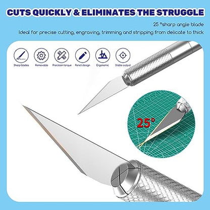 74Pcs Precision Hobby Knife Set Contains 4 Metal Pens Handles and 70Pcs #11 Exacto Knife Refill Blades for Art Cutting Carving, Phone Repair Stencil, Pumpkin Carving, DIY Scrapbooking - color: 74pcs Precision Hobby Knife Set (Silver(