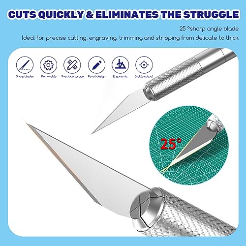 42Pcs Utility Craft Knife Kit Contains 2 Metal Pen Knife and Spare Replacement Blades, Exacto Knife and SK5#11 Hobby Knife Blades for Scrapbooking, Cutting, Carving DIY, Art Work - color: 42pcs Utility Craft Knife Kit (Silver)