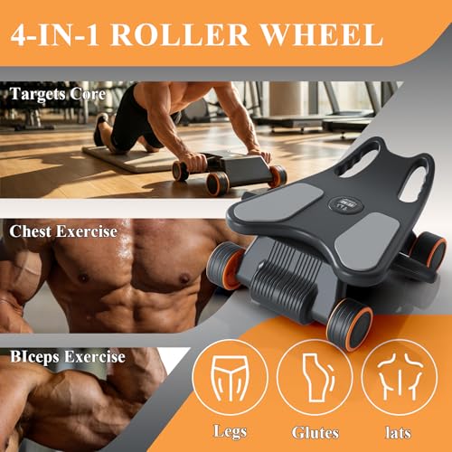 Ab Roller with Elbow Support,Exercise Roller Wheels with 4 Wheels | Abs Exercise Roller Abdominal Training with Knee Pad for Home Gym