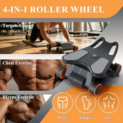 Ab Roller with Elbow Support,Exercise Roller Wheels with 4 Wheels | Abs Exercise Roller Abdominal Training with Knee Pad for Home Gym