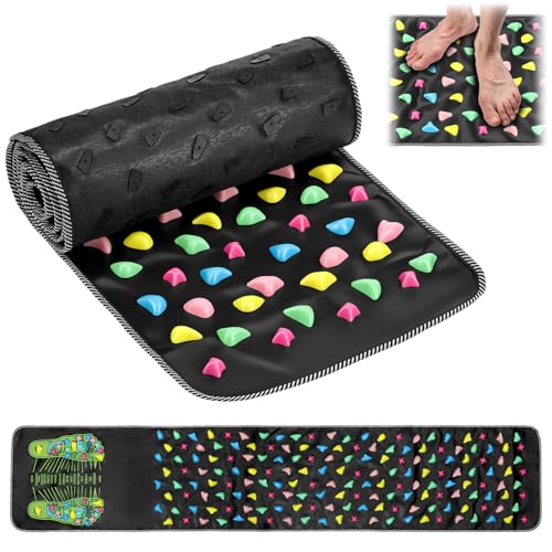 QWORK Foot Massage Mat Relaxation Walk Stone Road, 68.9 x 13.78 Inches Adjustable Acupressure Foot Mat for Long Sitting Worker Elderly