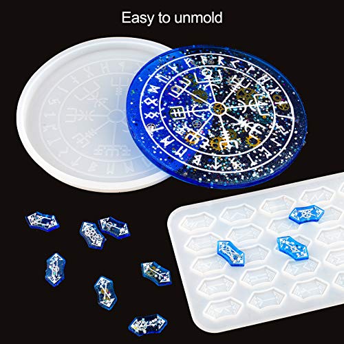 NiArt Rune Divination Resin Mold Kit - Dice, Cards, Compass for DIY Crafts | Premium Silicone Easy-Release Molds for Crafting Glossy Rune Jewelry and Decorations - style: Rune Divination - Sytle B