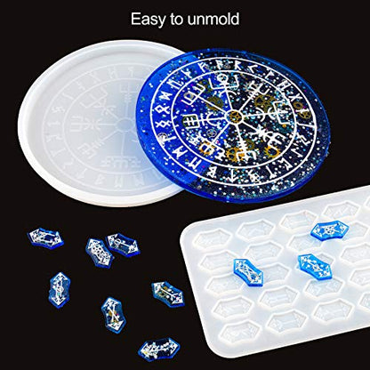 NiArt Rune Divination Resin Mold Kit - Dice, Cards, Compass for DIY Crafts | Premium Silicone Easy-Release Molds for Crafting Glossy Rune Jewelry and Decorations - style: Rune Divination - Sytle B