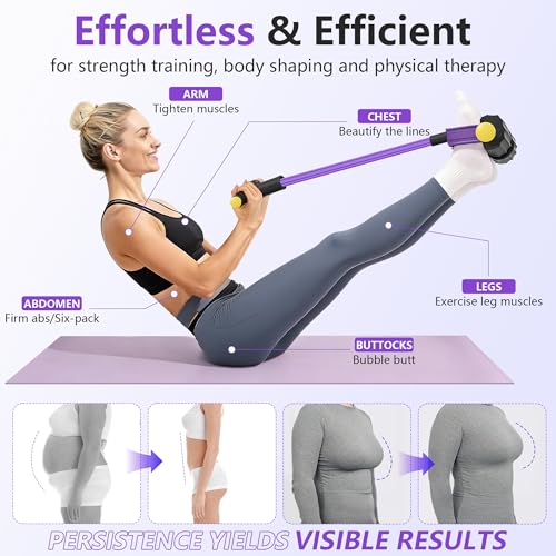 Pedal Resistance Band with Handle, 6-Tube Natural Rubber Exercise Bands - color: Black & Purple