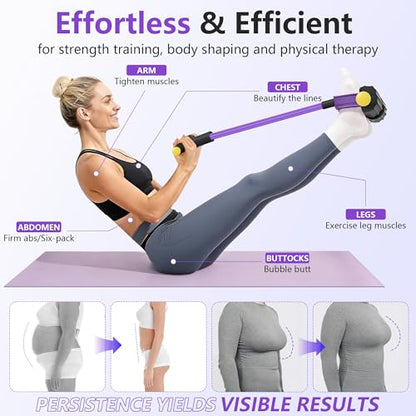 Pedal Resistance Band with Handle, 6-Tube Natural Rubber Exercise Bands - color: Black & Purple