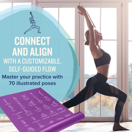 NewMe Fitness Yoga Mat for Women and Men - Large, 5mm Thick, 68 Inch Long, Non Slip Exercise Mats w/ 70 Printed Yoga Poses for Pilates, Workout and Stretching - Home and Gym Essentials - color: Purple