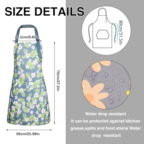 BOUMUSOE 3 Pack Floral Aprons with Pocket, Blooming Womens Aprons | Waterproof Adjustable Cooking Aprons for Kitchen Gardening and Salon - color: Orange, Green, Yellow