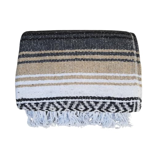 Open Road Goods Tan/Beige Mexican Blanket - Authentic Serape Falsa Blanket - Handmade (Acrylic Blend, XL) - color: Beige/Tan