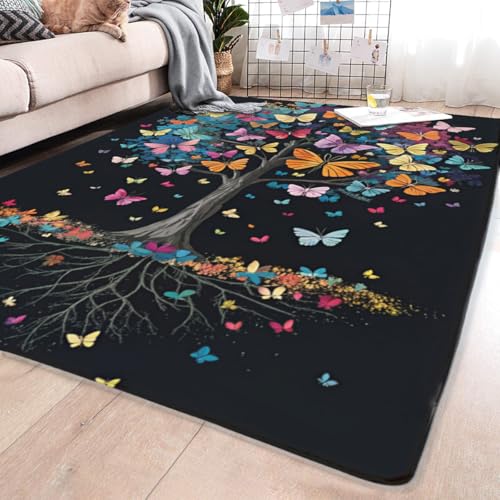 Living Room Rugs Butterfly Tree Carpet, Low Pile mat, Rubber Backing, Washable Non-Slip Large Rug for Dining Room Bedroom, Black 2'x3' - color: Butterfly 4, size: 2'x3'