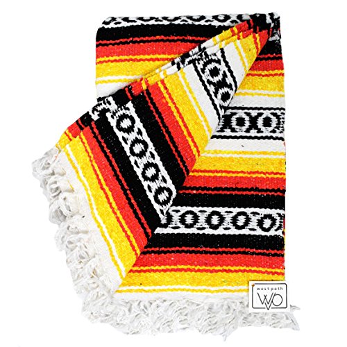 Open Road Goods Heavyweight Mexican Falsa Yoga Blanket, Extra Thick with Stripes - Great Beach, Picnic or Throw - Handmade (Sunflower) - color: Sunflower