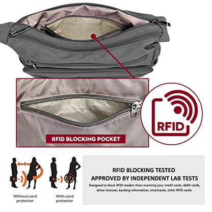 VOLGANIK ROCK RFID Purses for Women Fabric Nylon Multi Pocket Crossbody Bag Ladies Travel Handbag - color: Gray, size: Standard