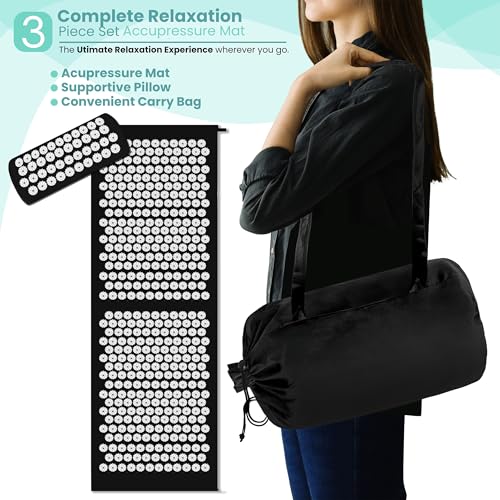 Sivan Acupressure Mat & Pillow Set for Back & Neck (XL, Black/White) - color: Black/White, size: XL