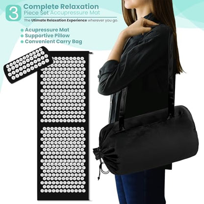Sivan Acupressure Mat & Pillow Set for Back & Neck (XL, Black/White) - color: Black/White, size: XL
