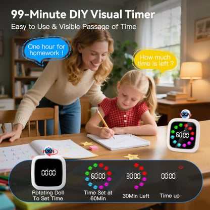 Yunbaoit Digital Visual Timer for Kids, 99-Minute Countdown, Rechargeable - color: Robot Doll-white