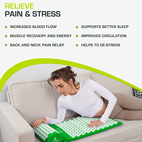 ProsourceFit Acupressure Mat and Pillow Set for Back/Neck Pain Relief and Muscle Relaxation, Large - Green/White - color: Green/White, size: Large