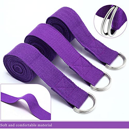 6 Pcs Yoga Straps for Stretching 8 Ft, Safe D Ring Buckle - color: Purple
