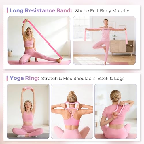 Pilates Kit for Women, 16PCS Workout Equipment for Beginners, Pilates Set for Home Workouts with Pilates Ring and Ball, Resistance Bands, Yoga Strap, Non-Slip Socks at Gym, Outdoor