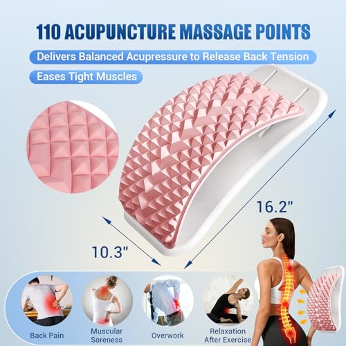 Back Stretcher for Back Pain, Adjustable Height & Soft Sponge Material | Lumbar Back Stretcher With Acupressure Points, Air Pump Adjustable Height, Spine Stretching Support, Scoliosis, Manual Includ - color: Pink