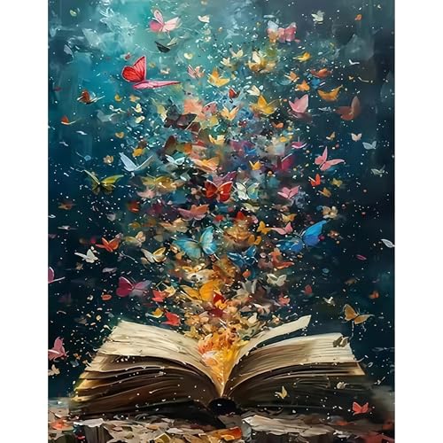 koemhxb Butterfly Paint by Numbers Kit for Adults, Butterfly Book Theme, Acrylic Painting on Canvas, DIY Art Set for Beginners, Home Wall Decor Gift 16x20 Inch - color: Butterfly Book