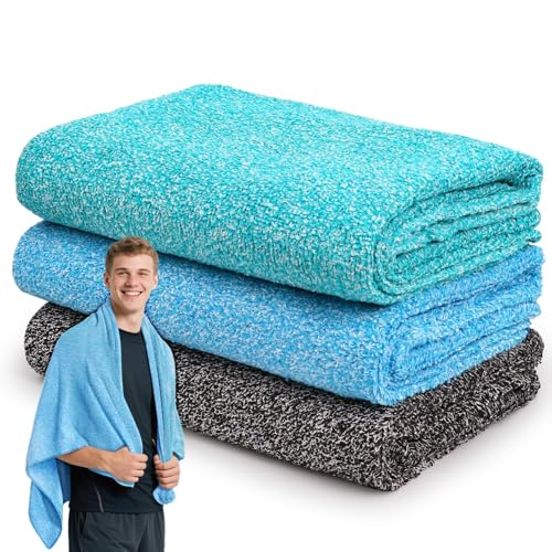 Microfiber Gym Towels for Showering Working Out Quick Dry Negative ions Large Middle Small Sizes Lightweight Gym Towel for Men Women Tennis Sports Towels for Body Hot Yoga Fitness Essentials - color: Black/Blue/Teal, size: 27 inch X 55 inch