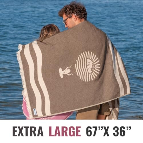 Turkish Beach Towel - 100% Organic Cotton - Soft, Quick-Dry, Sand Proof, Prewashed - Lightweight & Oversized for Beach, Pool, Yoga, Bath, Travel, Gym, Throw - Sienna (Brown) - color: Brown