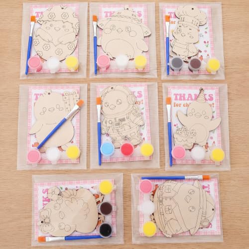 Saypacck 24 Pcs Party Favors Wooden Painting Craft Kits Birthday Party Supplies with Organza Bag for Goodie Bags Fillers Adult Thank You Gifts(Chicken) - style: Chicken
