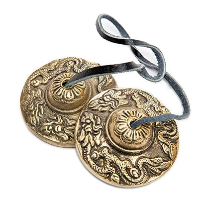 Tingsha Cymbals Bells - Easy To Play - Meditation Mindfulness Chime For Chakra Healing Sound Bath Dharma Gifts Handcrafted Tibetan By Himalayan Bazaar (Dragon Embossed) - color: Dragon