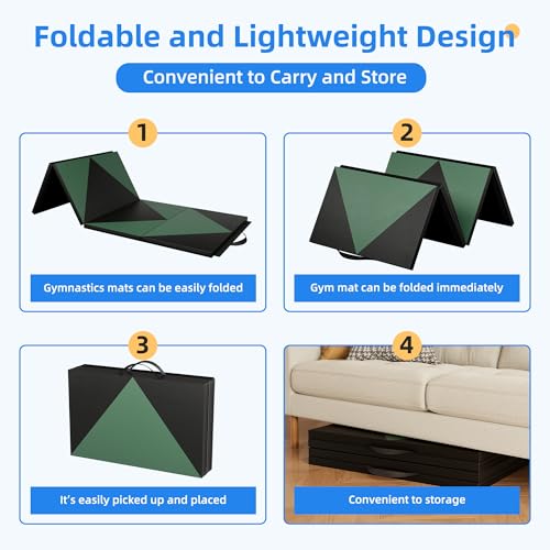 Polar Aurora 4'x10'x2 Thick Folding Gymnastics Exercise Mat Aerobics Stretching Yoga Mats - color: Green-Black