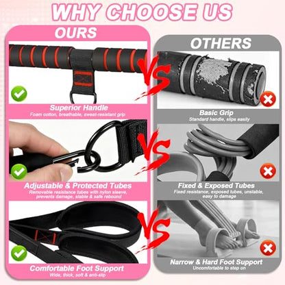 Pedal Resistance Band with Handles, 30-90LB Adjustable Thai Natural Rubber Resistance Bands, 3 Removable Covered Tubes, Full Body Workout Equipment for Abs Arms Legs Waist - color: Black
