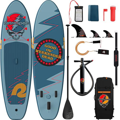 Retrospec Weekender Inflatable Stand Up Paddle Board Includes Paddle, Pump, and Accessories 10’6” Lightweight iSUP, Puncture Resistant Inflatable Paddle Board for Adults - color: Grateful Dead