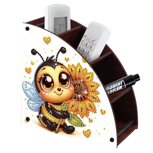 Bee and Sunflower Diamond Painting Organizer – DIY Wooden Multi-Compartment Desktop Storage Box, Rustic Tabletop Craft Kit for Adults Home or Office Use - color: Bee & Sunflower