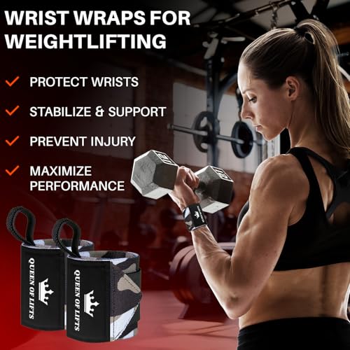 TECEUM Elastic Cotton Weightlifting Wrist Wraps with Thumb Loops, 1 Pair - color: Black Camo, style: 12" – Queen of Lifts