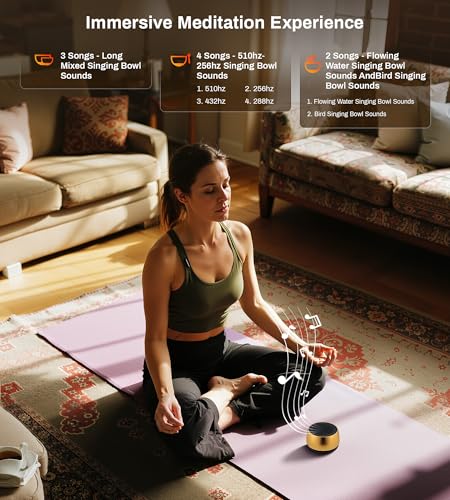 Vangoa Tibetan Singing Bowls Machine - 9 Sound Bowls for Yoga, Meditation, Mindfulness, Healing, Chakra Healing and Stress Relief, Timer and Memory Features, Gold Bronze