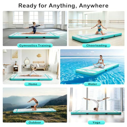 Inflatable Air Gymnastics Mat Training Mats with 2-in-1 Safety Guide Lines - color: Green, size: 13ft*3.3ft*4inch