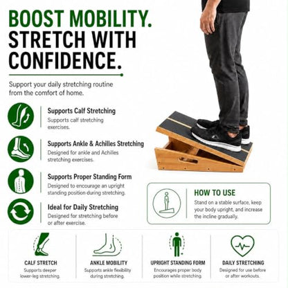 Professional Adjustable Wooden Slant Board, 5 Angle Incline Board for Calf Stretching, Squat Wedge & Ankle Mobility, Non-Slip Portable Exercise Board for Home Gym