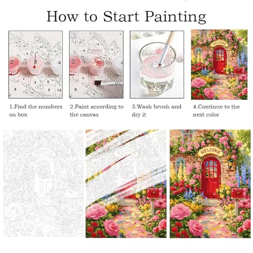 ZRIZQ Flowers Paint by Numbers Kit for Adults Beginner,Garden,16x20 | Full set with wooden brushes,rolled canvas,rich paints.Calming activity.Beginner friendly.Just open and paint. - color: 16"X20"Rolled Canvas(Frameless)-Flowers 4