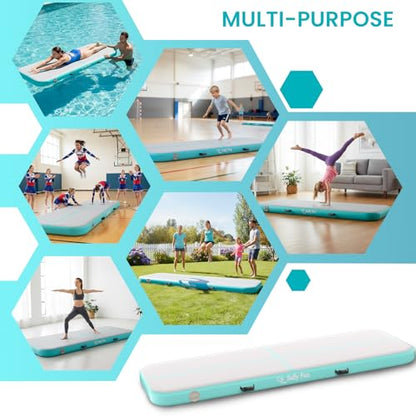 Inflatable Gymnastics Mat 6.6ft/10ft Air Tumble Track Training Mat 4/8 inches Thick Tumbling mat with Electric Pump for Home Use/Tumble/Gym/Training/Cheerleading/Water/Yoga - color: Light Pink, size: 6.56ft*3.9ft*4in