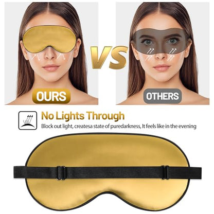 Silk Sleep Mask, Blackout Eye Mask for Sleeping with Adjustable Strap - color: Gold