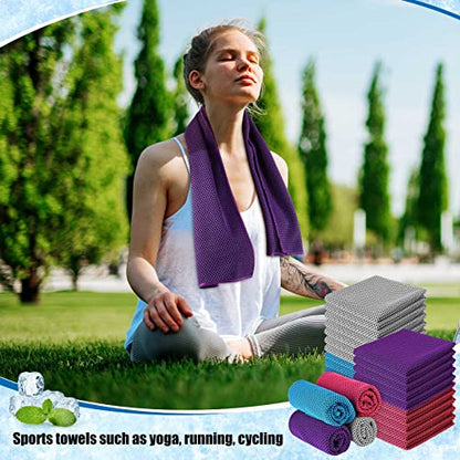 BBTO 100 Pack Cooling Towel Bulk - color: Purple Pink Gray Blue, size: 32 x 12 Inch