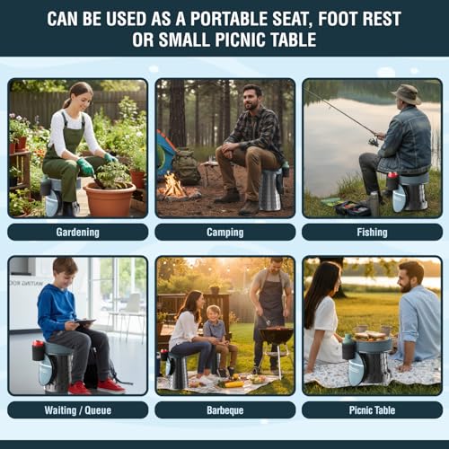 NUMANU XXL Round Collapsible Stool, 3-in-1 Cushion + Bag, 1000 lb Max Cap. - size: XXL Round (Stool & 3IN1 Carry Bag)